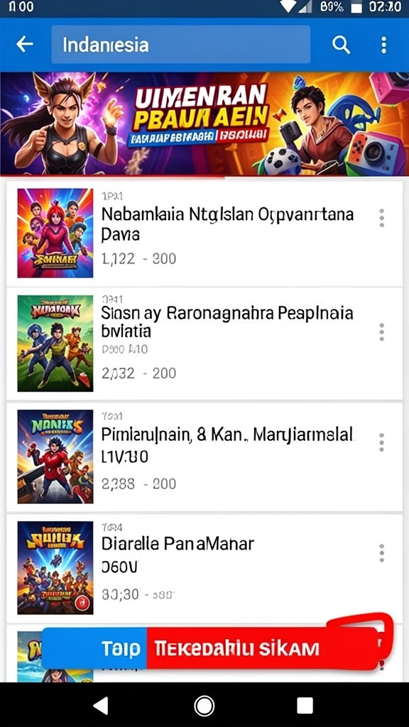 Layar utama yang menarik dengan karakter dan latar belakang epic.